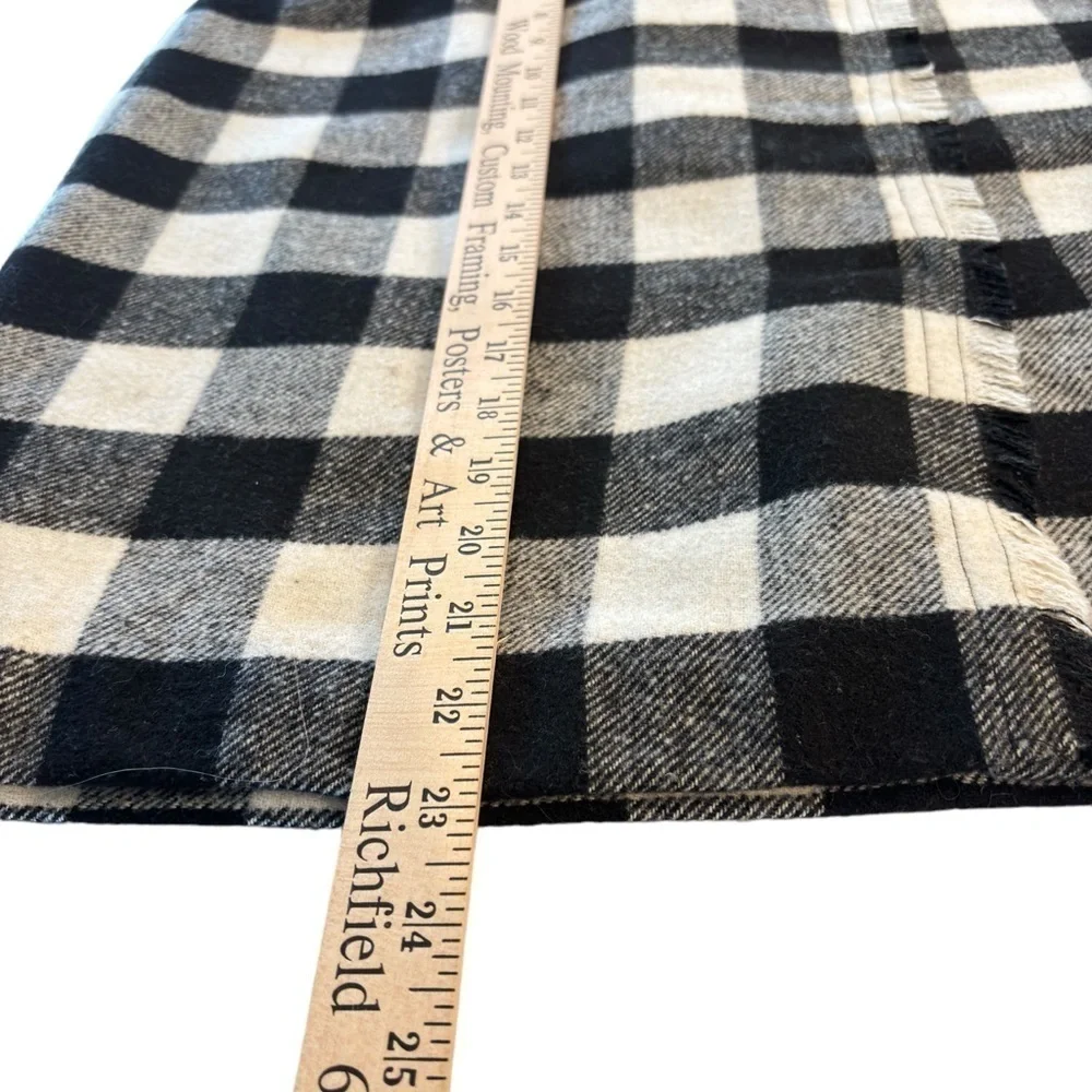 Talbots Size 6 Buffalo Plaid Faux Wrap Skirt Wool Blend Fringe Black White EUC